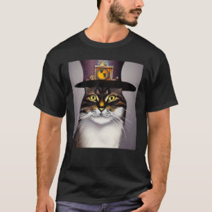Camiseta Gato Mecânico Gato Líquido Lança Gato Steampunk AI