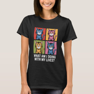 Camiseta Gato Meme Citação Engraçada de Arte Pop O que Esto