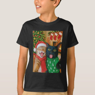 Camiseta Gato Meme Divertido Tirando Uma Selfie Natal Luzes