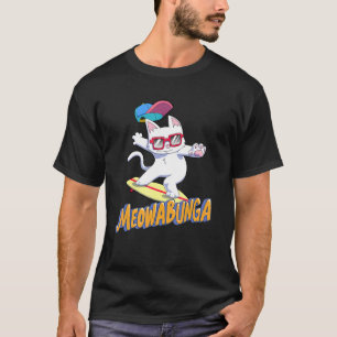 Camiseta Gato Meowabunga Cowabunga Surfando Skate Gato