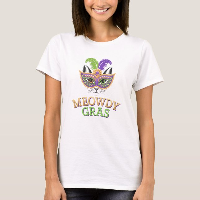 Camiseta Gato Meowdy Gras Mardi Gras (Frente)