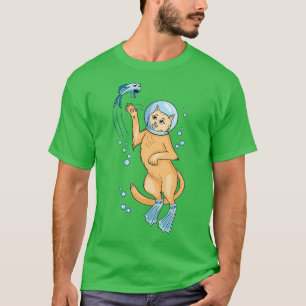Camiseta Gato mergulhador com um aquário na cabeça