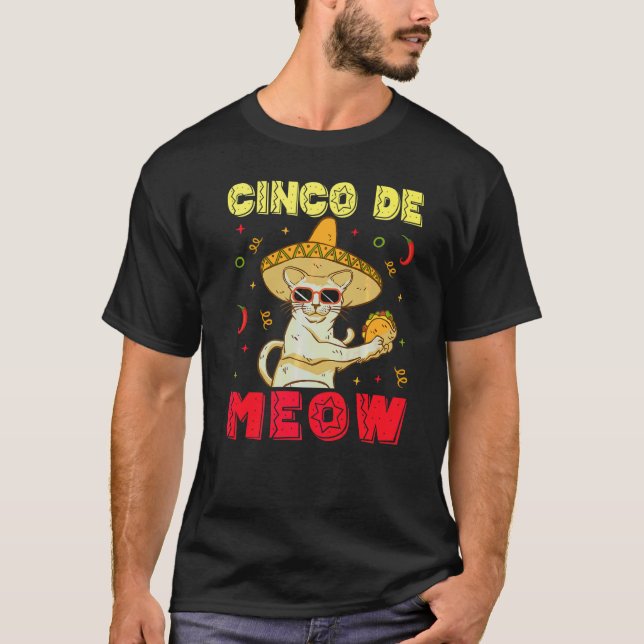Camiseta Gato Mexicano Dançando no Cinco De Mayo (Frente)