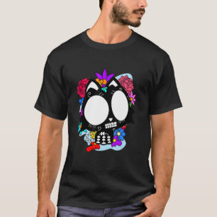 Camiseta Gato Mexicano Floral Dia dos Mortos Dia De Muertos