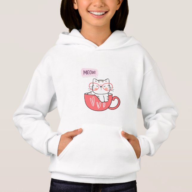Camiseta gato miando numa xícara (Frente)