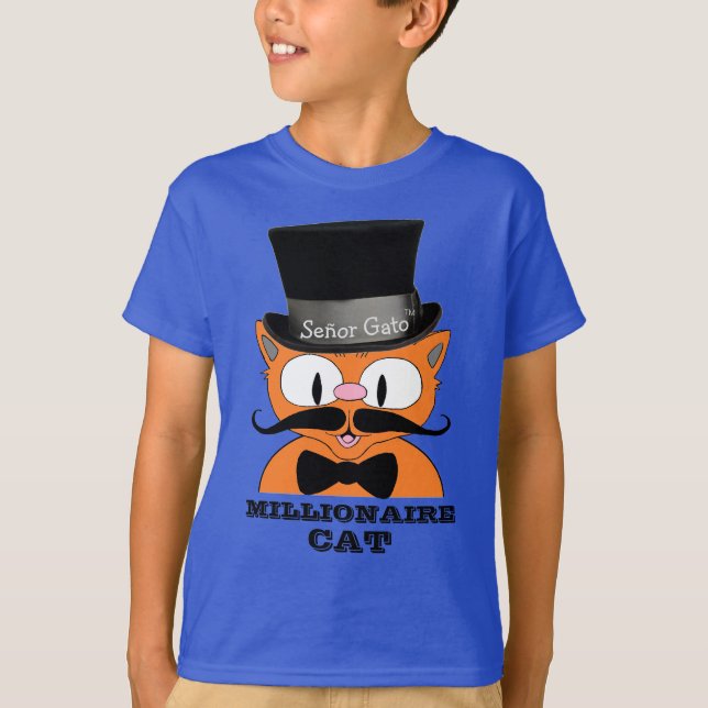 Camiseta GATO MILIONÁRIO Cartoon Bigode Gato Chique (Frente)