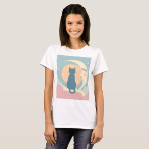 Camiseta Gato Minimalista Bonito na Lua Crescente