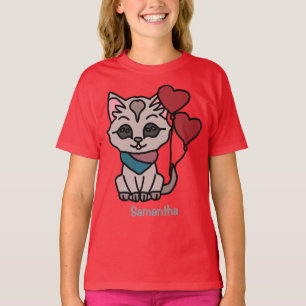 Camiseta Gato Minimalista Feliz com um Coração Amor