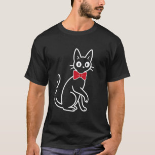 Camiseta Gato Minimalista Fofo com Gravata Borboleta Vermel
