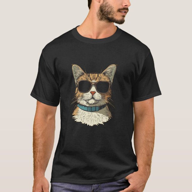 Camiseta Gato Misterioso com Óculos de Sol Vazios Declaraçã (Frente)