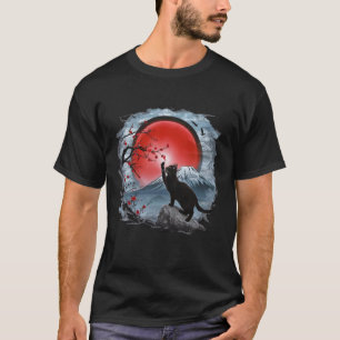 Camiseta Gato Místico do Pôr do Sol Japonês e Flores de Sak