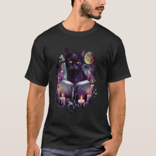 Camiseta Gato Místico Estético Lendo Livro Para Gatos E B