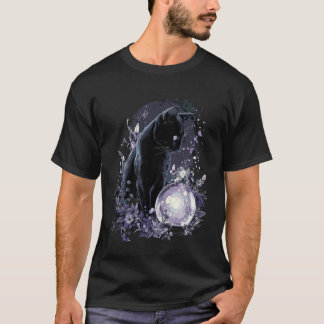 Camiseta Gato Místico Preto Adivinhação Contadora Mágica 
