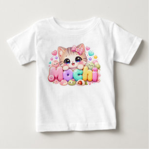 Camiseta Gato Mochi Kawaii Fofo Nome Rosa Pastel Brilhante 