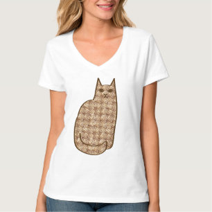 Camiseta Gato Modernista de Meados do Século, Bege e Marrom