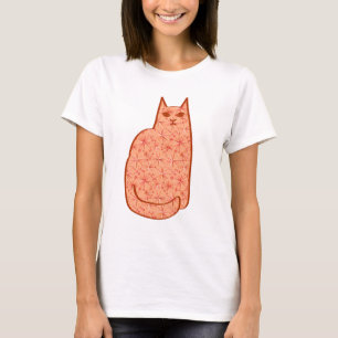 Camiseta Gato moderno do meio século, alaranjado e branco