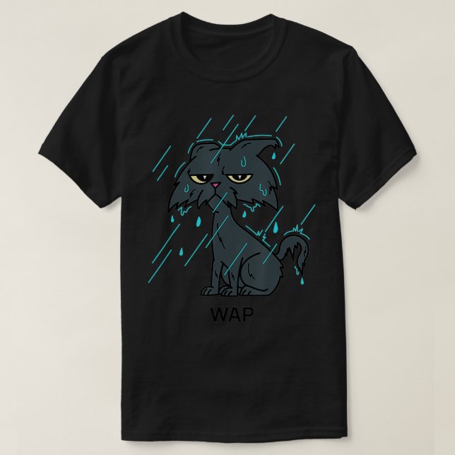 Camiseta Gato Molhado WAP Sentado Na Chuva Gato Engraçado (Frente do Design)