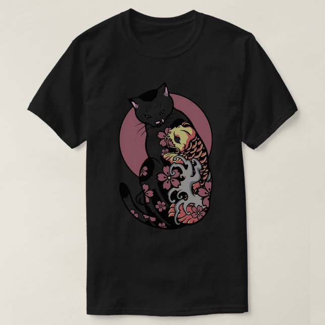 Camiseta Gato Monmon Cat com tatuagem japonesa Ko Fish (Frente do Design)