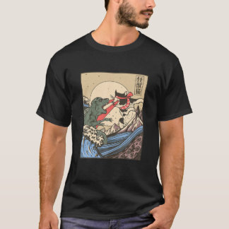 Camiseta Gato Monstro E Dinossauro Combatem Estilo Japonês