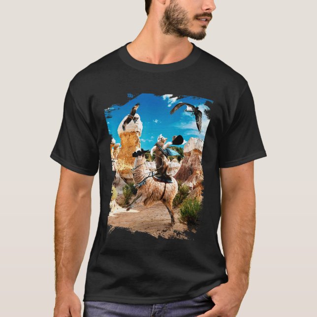 Camiseta Gato Montado em Lhama (Frente)
