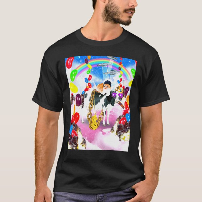 Camiseta Gato Montado em Vaca Com Sundae (Frente)