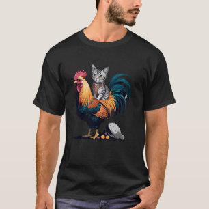 Camiseta Gato Montado Frango Engraçado Cinza Tabby Samurai