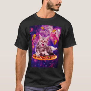 Camiseta Gato Montado Pizza No Espaço Galáxia Taco Gatinhos
