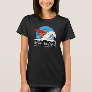 Camiseta Gato Montando Pijama de Natal de Unicórnio Gatinho