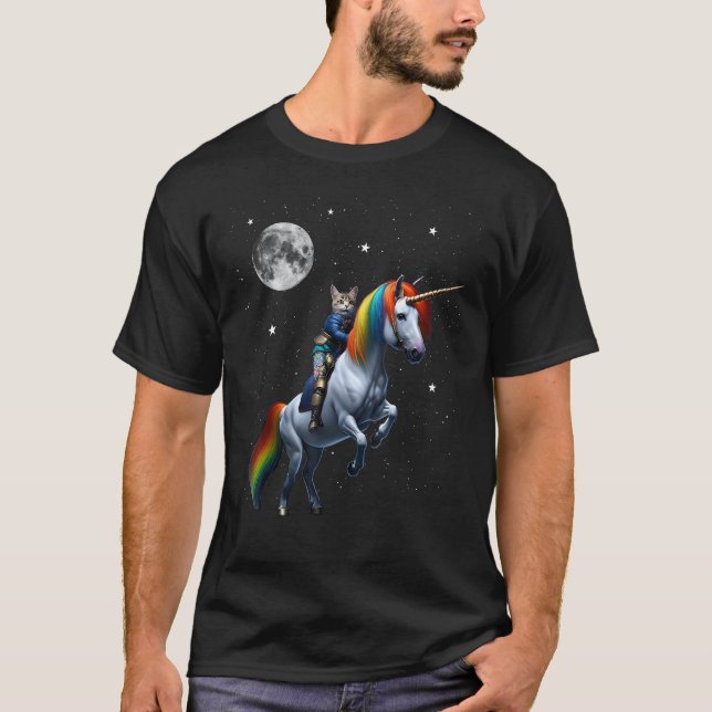 Camiseta Gato Montando Unicórnio (Frente)