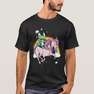 Camiseta Gato Montando Unicórnio Gato Espaço Gatinho Arco-í
