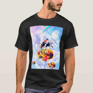 Camiseta Gato Montando Vaca Nas Nuvens E Waffles