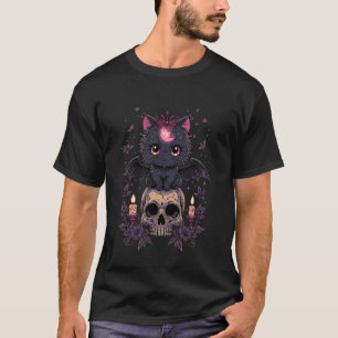Camiseta Gato Morcego Rosa Fofo Sentado Em Vela De Caveira