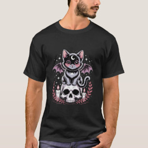 Camiseta Gato Morcego Rosa Fofo Sentado Em Vela De Caveira