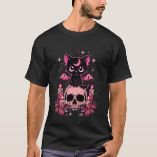 Camiseta Gato Morcego Rosa Fofo Sentado Em Vela De Caveira