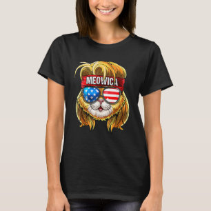 Camiseta Gato Mowica Gato Múltiplo Bandeira Americana Patri