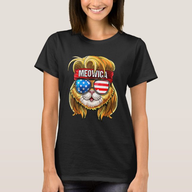 Camiseta Gato Mowica Gato Múltiplo Bandeira Americana Patri (Frente)