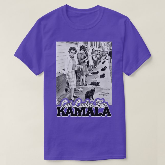 Camiseta Gato - Mulheres A Votar Para Kamala (Frente do Design)