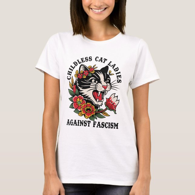 Camiseta Gato Mulheres Contra Fascismo Feminista (Frente)