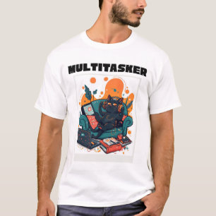 Camiseta Gato Multitarefa - Gato Engraçado e Preguiçoso de 