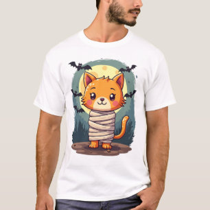 Camiseta Gato Múmia Assustador de Halloween e Abóbora de Ha