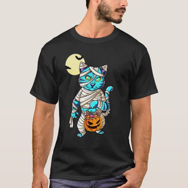 Camiseta Gato Múmia Halloween (Frente)