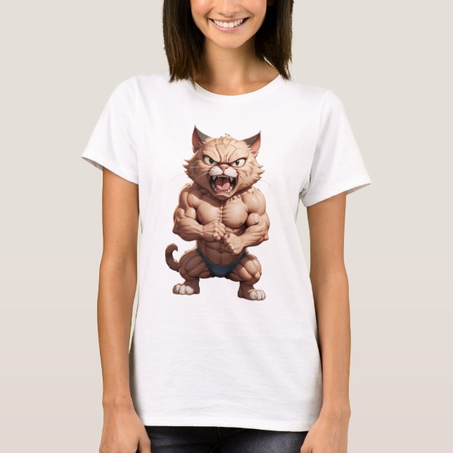 Camiseta Gato muscular zangado e engraçado (Frente)