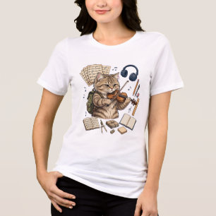 Camiseta Gato Musical Violino - Música de Volta à Escola