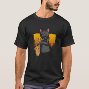 Camiseta Gato Músico Instrumento Musical Música Saxofone