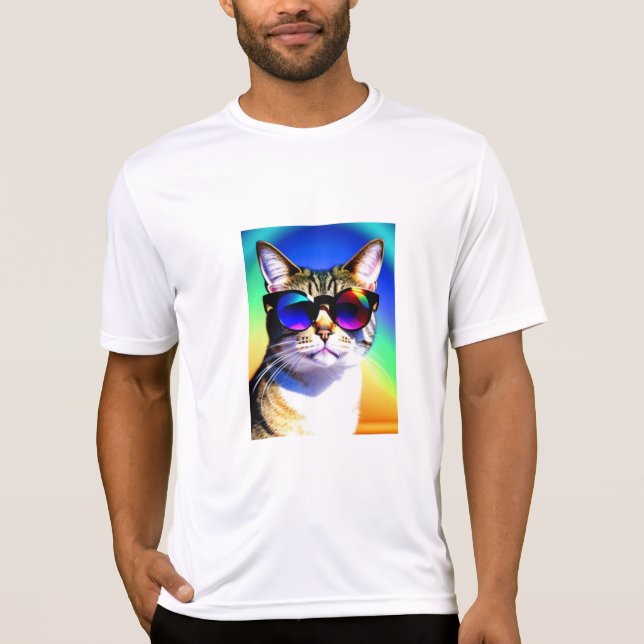 Camiseta Gato na face da cabeça dos óculos escuros (Frente)