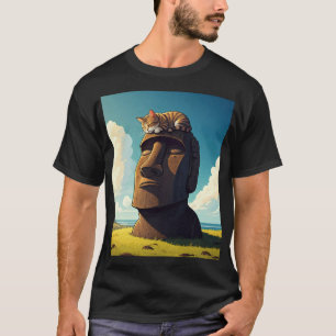 Camiseta Gato na Ilha Moai da Páscoa