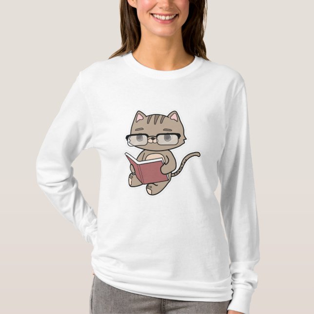 Camiseta Gato na Leitura com Livro (Frente)