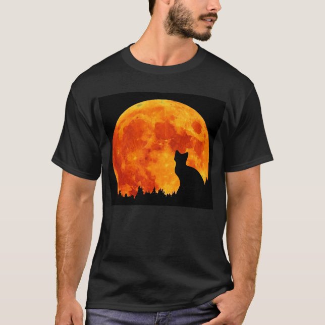 Camiseta Gato na lua alaranjada completa (Frente)