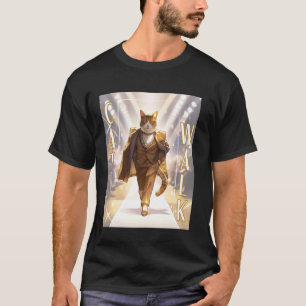 Camiseta Gato na Passarela - ilustração de gato na moda - g