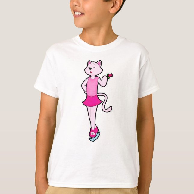 Camiseta Gato na patinação de gelo com Flor (Frente)